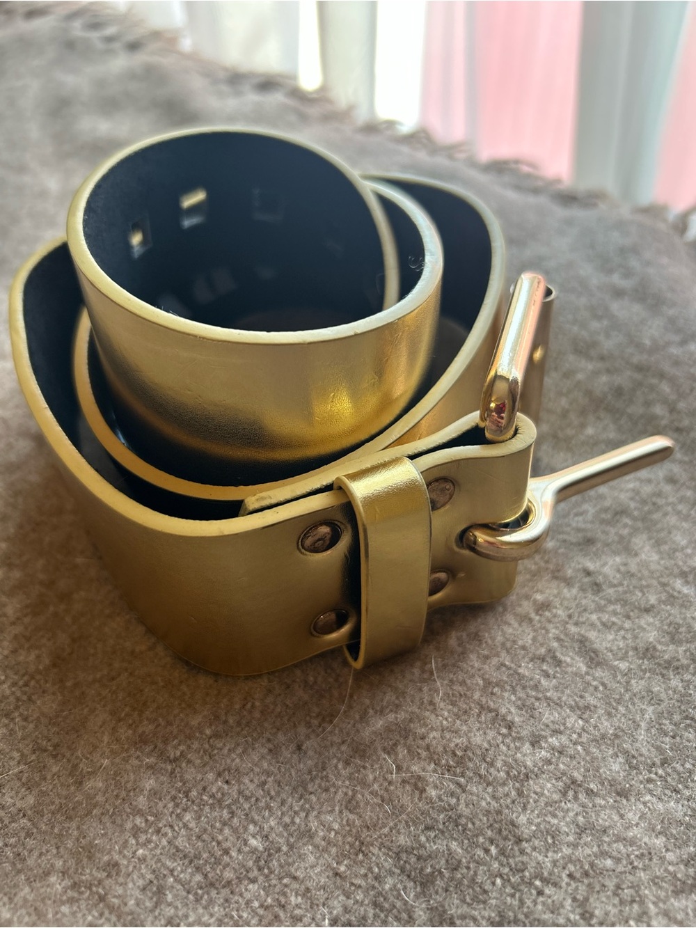 GARY MADJDELL Classic Genuine Leather Belt in Gold men’s 38